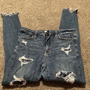 American Eagle Outfitters Blue Skinny Jeans with Distressed Details